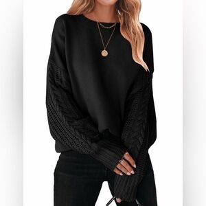 Zesica Long Sleeve Crew Neck Cable Knit Sweater Size M